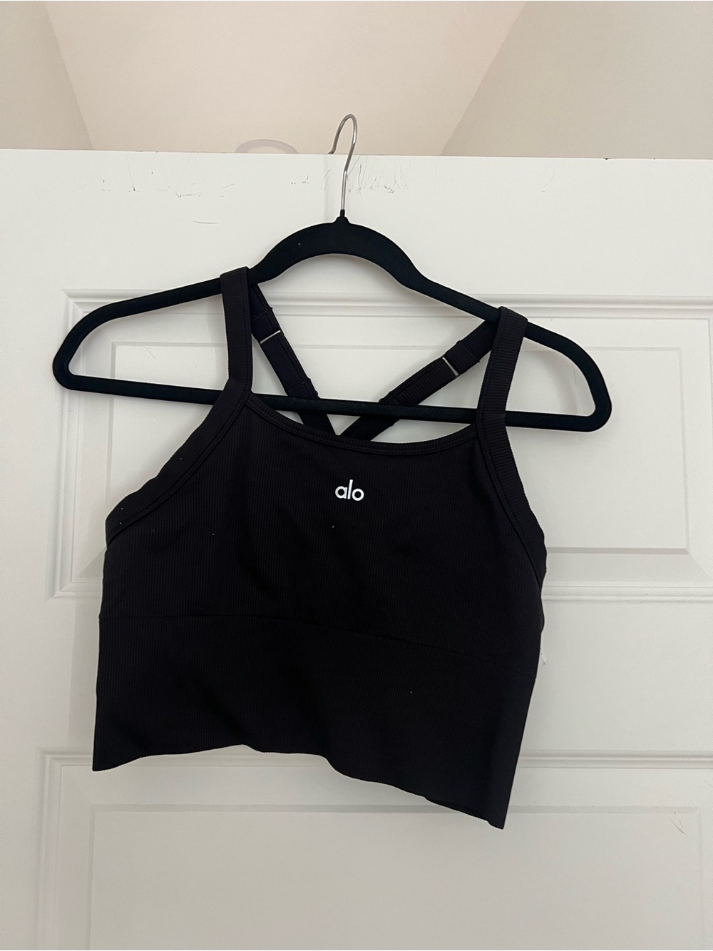 ALO Yoga Black Ribbed favorite bra tank Crop Sports Bra